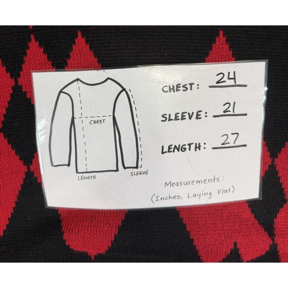 Vintage Sakura Sport MEDIUM Red Black Argyle Diamond Knit Pullover Sweater USA - Picture 6 of 6